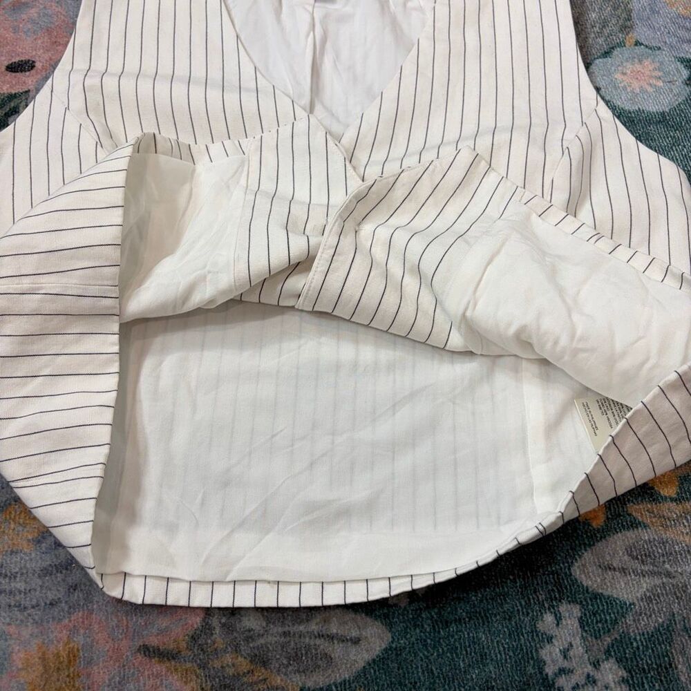 Anthropologie Maeve Blouse Womens Large White Black Striped V-Neck Linen Blend - Picture 11 of 16